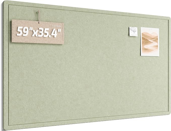 Fluxynara 59" x 35.4" Large Bulletin Board, Sage | Cork Board Alternative with 24 Removable Adhesive Tabs, Foldable Felt Pin Board for Home, Office, Classroom & Dorm