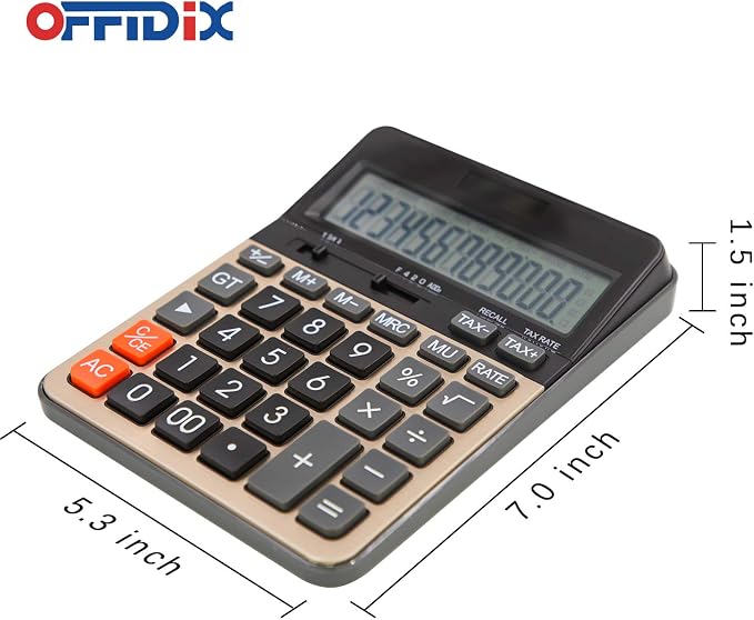 OFFIDIX Big Number Office Calculator with Large LCD Display, Dual Power ﻿ ﻿ | Ultra-Clear 12-Digit Display with Solar/Battery, Big number reading with large LCD screen. Solar-powered for daily
