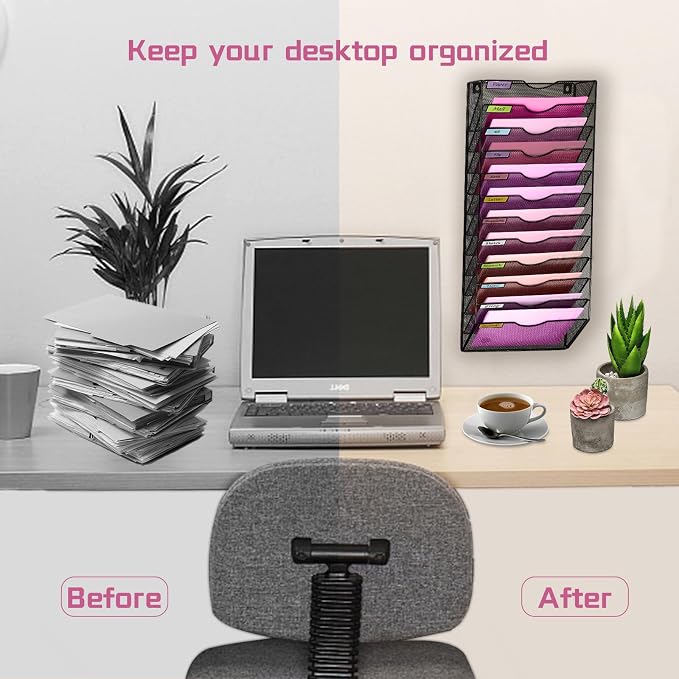 Wall Mounted File Organiser A8 Mesh in Hanging Wall File Holder Mail Organiser