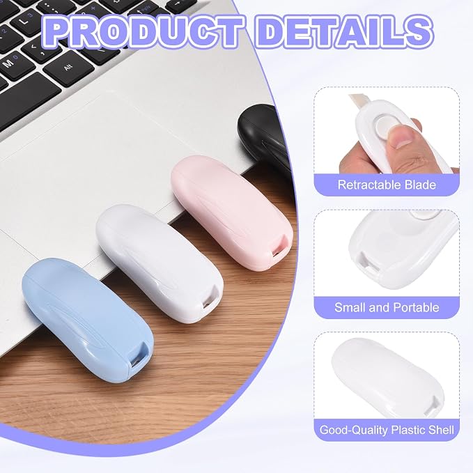 PATIKIL Mini Box Cutters, 4Pcs Retractable Small Utility Knife Magnetic Package Opener for Opening Boxes Envelopes Packages Paper Tapes Home Office Supplies, White