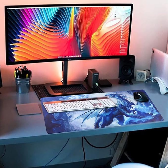Gaming Mouse Pad,Large Mouse Pad Size 31.5x11.8Thickness 0.12inches,Premium-Textured Non-Slip & Waterproof Computer Mousepad with Stitched Edges for Gaming,Office & Home80x30Girldragon006
