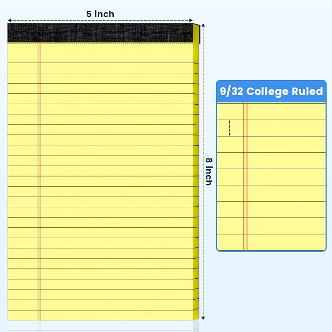 12pcs 5x8 Inch Yellow Note Pads Legal Pads, College Ruled Writing Legal Pads, 360 Sheets Total, Notepad for Students, Office & Home | Bulk Supply for Notes, Lists & Planning | Premium Quality Paper