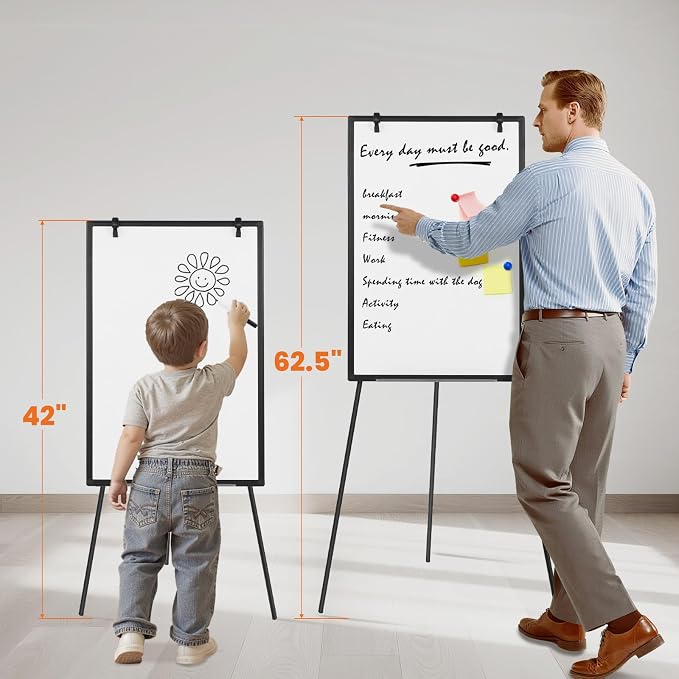 OLIXIS 36" x 24" Magnetic White Board with Stand, Standing Dry Erase Board, Whiteboard with 1 Dry Eraser & 2 Multicolor Markers & 4 Magnetic Pins, Aluminium Frame for Home, School, Office, Black