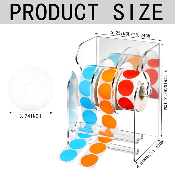 Geosar 1 Pc Adjustable Label Dispenser 3 Disks Sticker Roll Holder Sticker Dispenser Clear Label Roll Holder Acrylic Tape Organizer Stand for Office Home Desktop