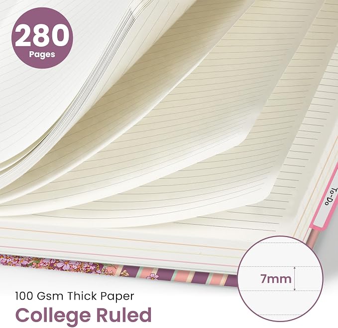 Spiral Notebooks for Work 5 Subject Notebook with Removable Dividers | Aesthetic Hardcover Journal for Women 8.5" x 11" College Ruled 280 Pages Journal for School & Note Taking, Cherry Reverie