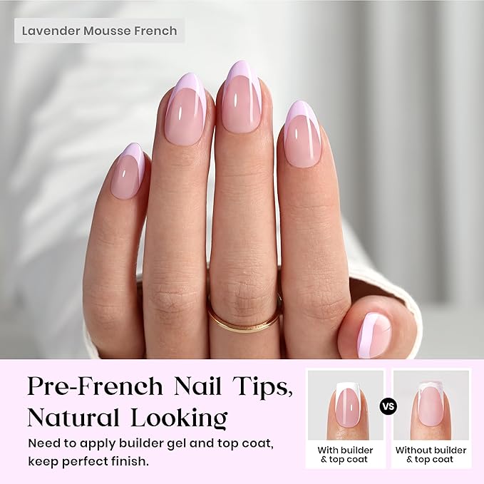 Beetles Purple French Tips Press On Nails, 160 Pcs Pastel Spring Press On Nails Short Almond, Spring Fake Nail Tips Soft Nail Gel False Nails Art DIY For Women