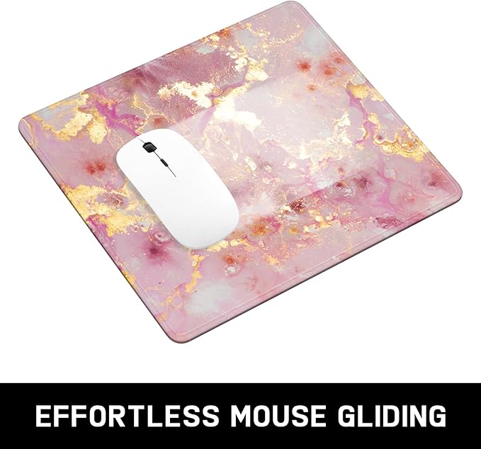 Mouse Pad, Minimalism Marble Style Computer Pad, Anti-Slip Rubber Mouse Mat with Stitched Edges for Gaming, Office, Laptop, PC, Women, 9" x 8" Thick 3 mm, Pink Gold Marble