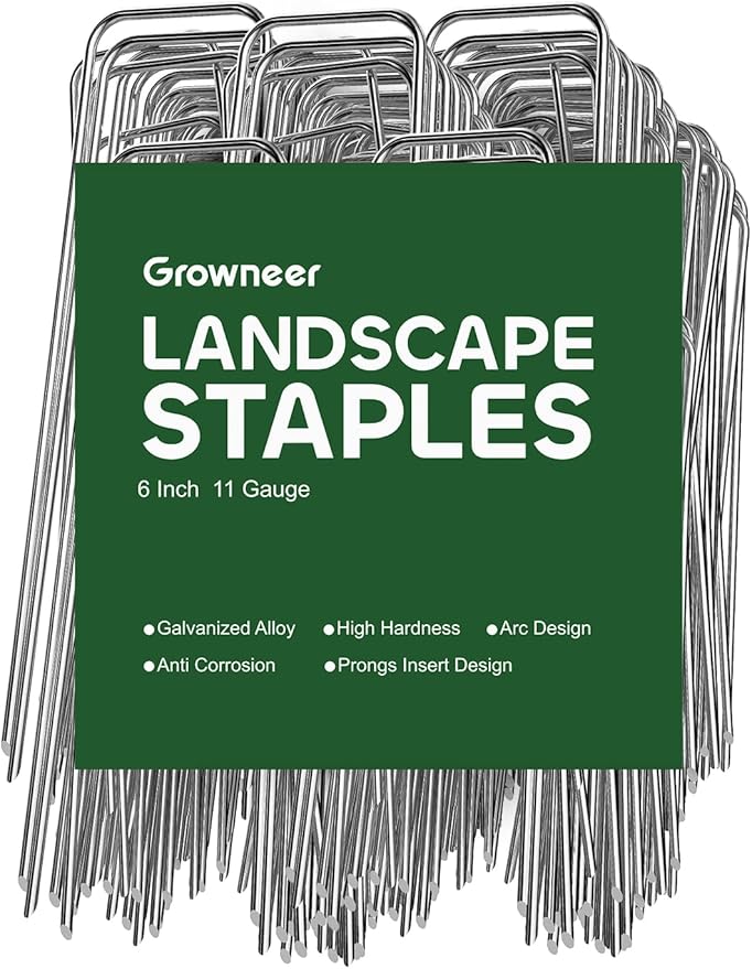 GROWNEER Landscape Staples 6 Inch, 500 Pack 11 Gauge Ground Stakes, Galvanized Steel Garden Spikes Bulk Pack for Large Areas, Secures Turf, Holds Irrigation Tubing