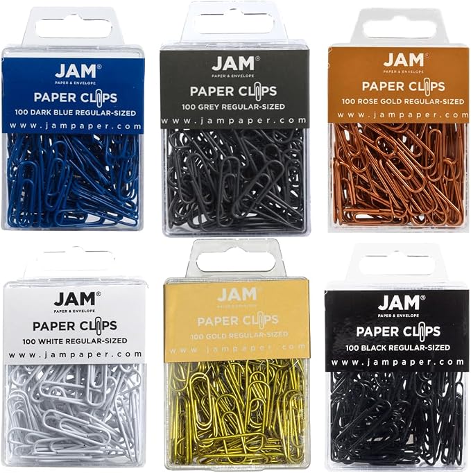 JAM PAPER Colorful Standard Paper Clips - Regular 1 Inch Paperclips - Business Assortment - 6 Packs of 100