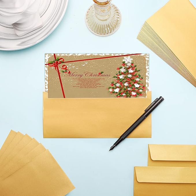 100 Pack Gold Metallic rectangle Envelopes, Printable Business Envelopes for Corporate Letters, Legal Documents, Checks, Letterhead and Invoices(9.5 x 4.1in) (Gold)