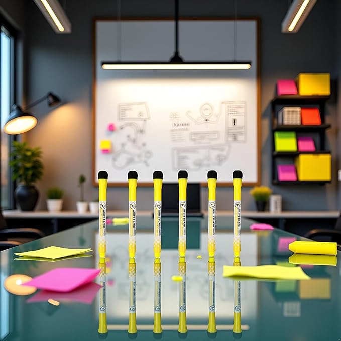 6Pcs Yellow Magnetic Whiteboard Pen Writing Drawing Erasable Board Marker Office Supplies Erasable Whiteboard Pen Dry Erase and Wet Erase Markers Mini Dry Erase Markers for Whiteboard