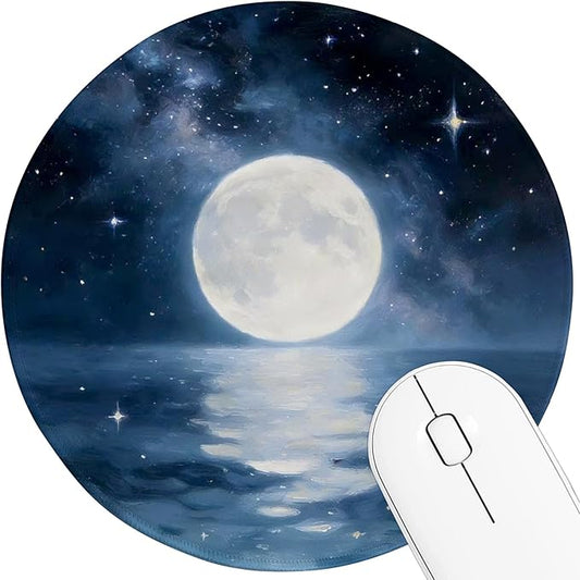 Round Mouse pad, high-end Texture, Sewn Edge Design, Anti-Slip Rubber Base. 8.6 x 8.6 inches (Moon)