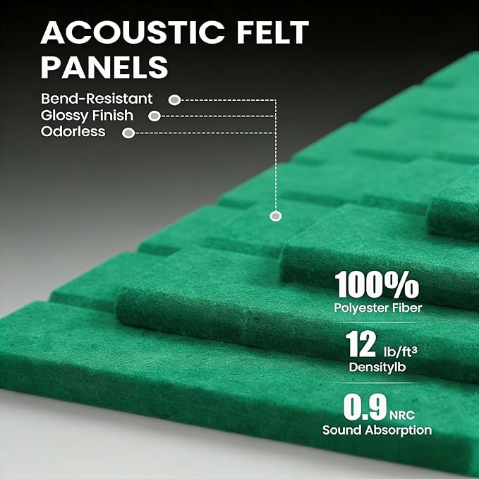 Large Felt Bulletin Board Cork Board Alternative with Safe Removable Adhesive Tabs, Wall Bulletin Board for Home Office Classroom Pin Board (Gemstone Green, Fine-Stripe 12-Pack)