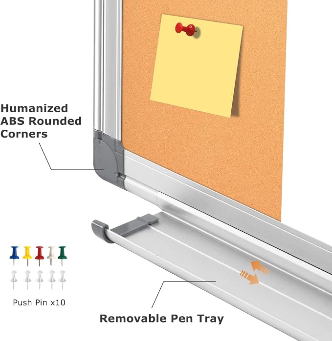 Magnetic Dry Erase White Board Cork Board Combo for Wall with Accessories | 36"x24" Vision Board Manifestation Whiteboard Corkboard Combination Aluminum Frame Home Office School Supplies ADHD Planner