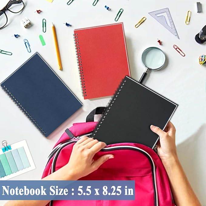 3Pack Small Spiral Notebook A5, 5.5x8.3” Notebook for Work 120Page Notepads | Colored Multipack College Ruled Notebooks A5 Kraft Spiral Bound Small Notebook Journal Lined Note Pads for Writing Journaling