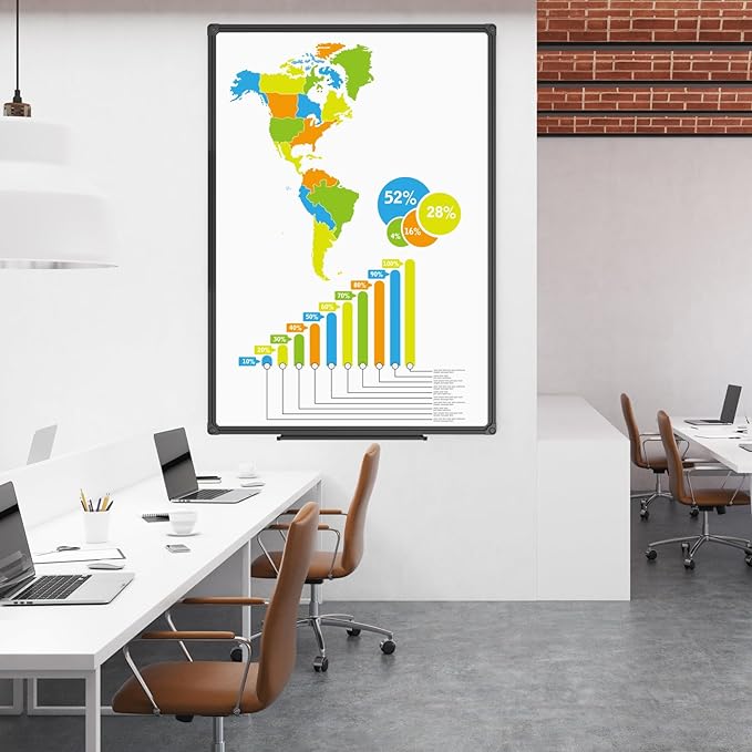 JILoffice Magnetic Whiteboard/White Board, Dry Erase Board 48 x 36 Inch, Black Aluminum Frame Wall Mounted Board for Office Home and School