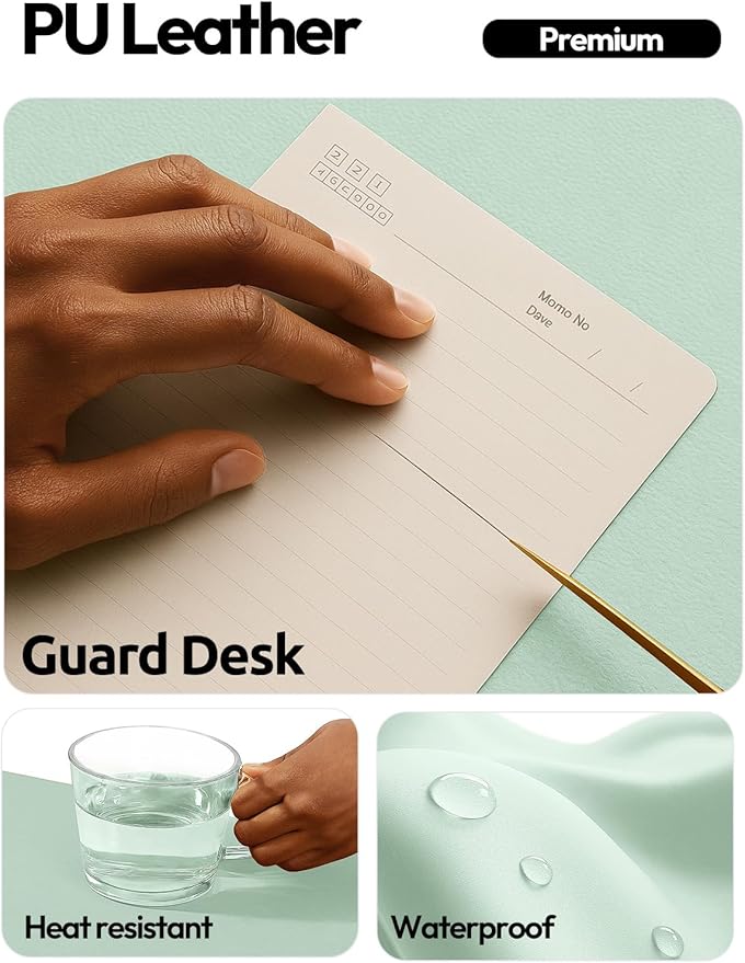 YSAGi Leather Desk Protector, Office Mat, Large Mouse Mat, Non-Slip PU Leather Blotter, Laptop Desk Pad, Waterproof Writing Pad for Office and Home (Pale Green, 47" x 17")