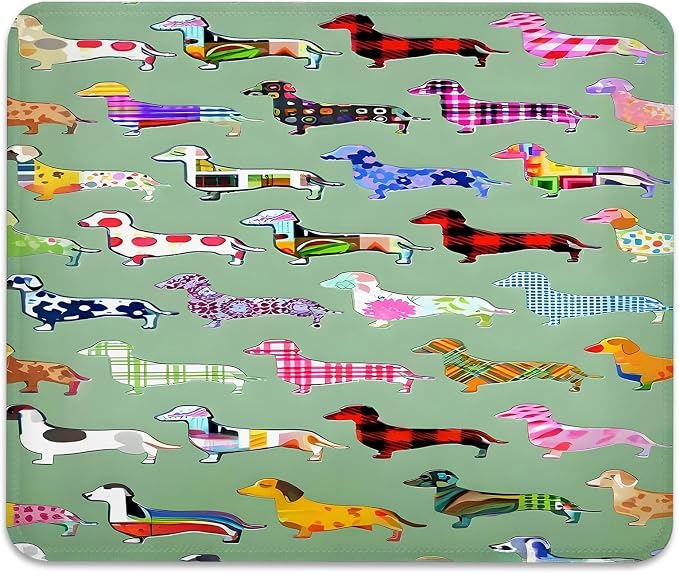 Abstract Seamless Floral Dachshund Dog Design Mouse Pad, Durable Desk Mat | Cute Cartoon Pet Mousepad Stitched, Anti-Slip Base Smooth Surface, 9.5 x 7.9 Inches