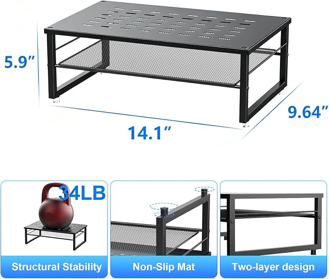 gianotter 2-Tier Metal Monitor Stand Riser | Desk Organizers and Accessories, Desk Organizer for Monitor, Office Desk Storage Organizer for Office Supplies (Black)