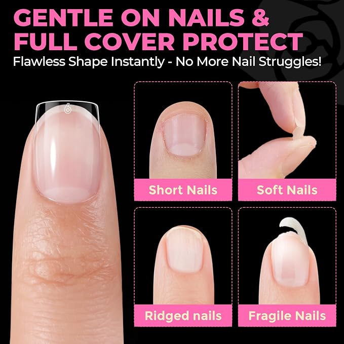 UNA GELLA Extra Short Square Nail Tips, 504PCS Sharp Square Press On Nails | XS Sharp Square Soft Gel Full Cover False Nails, 12 Sizes Pre-Etched Acrylic Nail Tips for French Style DIY Salon at Home