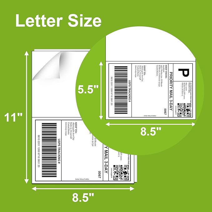 8.5" x 5.5" Half Sheet Self Adhesive Shipping Labels for Laser & Inkjet Printer - 2 Per Page Shipping Labels for Mailing Packages, 5 1/2 x 8 1/2 Half Sheet Labels(100 Sheets, 200 Labels)