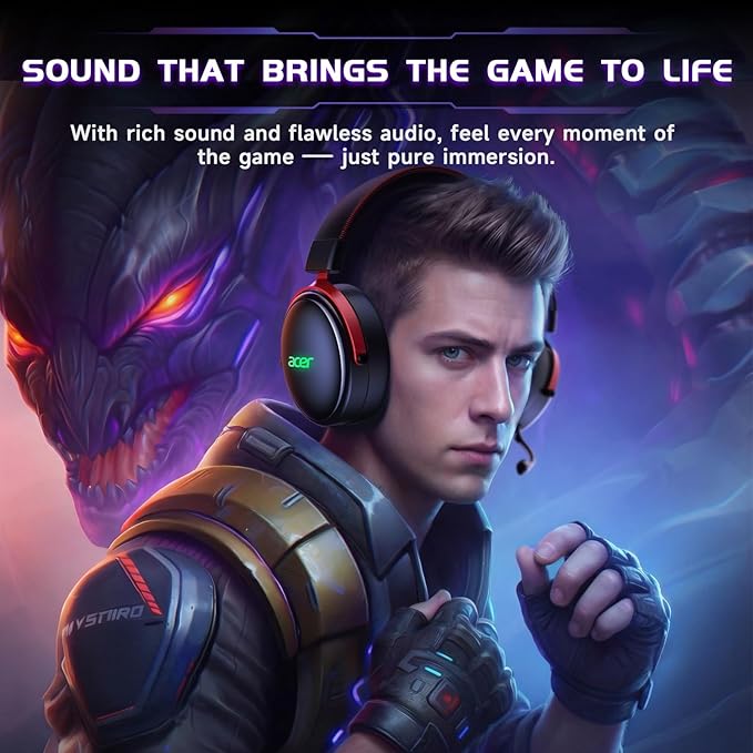 acer 2.4GHz Wireless Gaming Headsets for PS5, PS4, PC, Switch, Bluetooth Gaming Headset with Mic, Stereo Sound, 40+Hr Battery, 50mm Drivers - Black