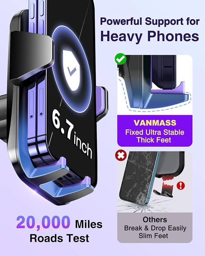 VANMASS【85+LBS Strongest Suction & Military-Grade Ultimate Car Phone Mount | 【Patent & Safety Certs】 Cell Phone Holder for Dash Windshield Vent for iPhone 17 Pro Max Automobile Interior Sets,Purple