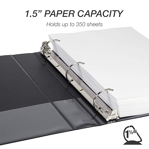 Samsill Durable 1.5 inch 3 Ring Binder, D Ring Binder, 100% Recycled Chipboard, Black, 12 Pack