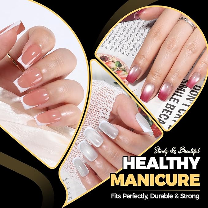 UNA GELLA Square Nail Tips, Short Square Gel Nail Tips, 240pcs Pre Etched Half Matte Soft Gel Press on Nails Full Cover Fake Nails for Nails Extension DIY Salon 12 Sizes At Home