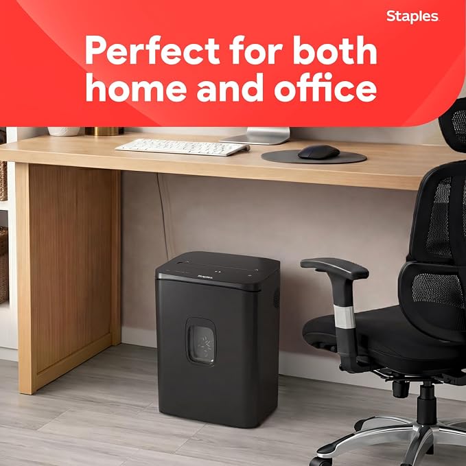 Staples 20-Sheet Micro-Cut Paper Shredder, High-Security, Black | Shreds documents and credit cards for secure office use.