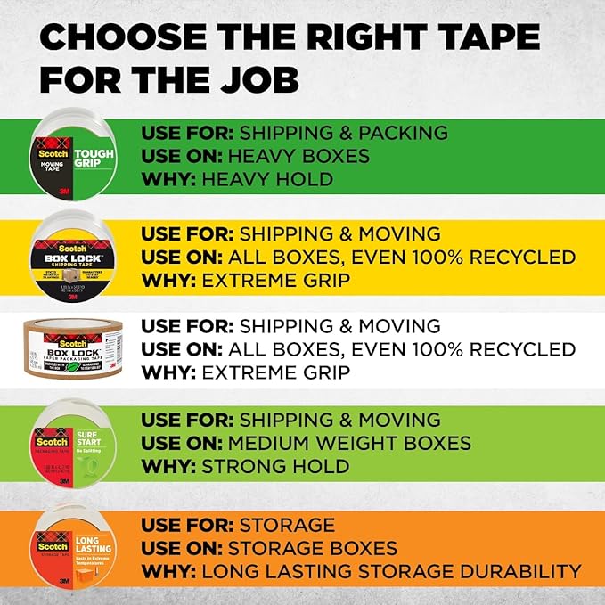 Scotch Tough Grip Moving Packing Tape, Clear, Moving Tape That Secures Boxes up to 80 Pounds, 1.88 in. x 54.6 yd., 2 Rolls with 1 Dispenser