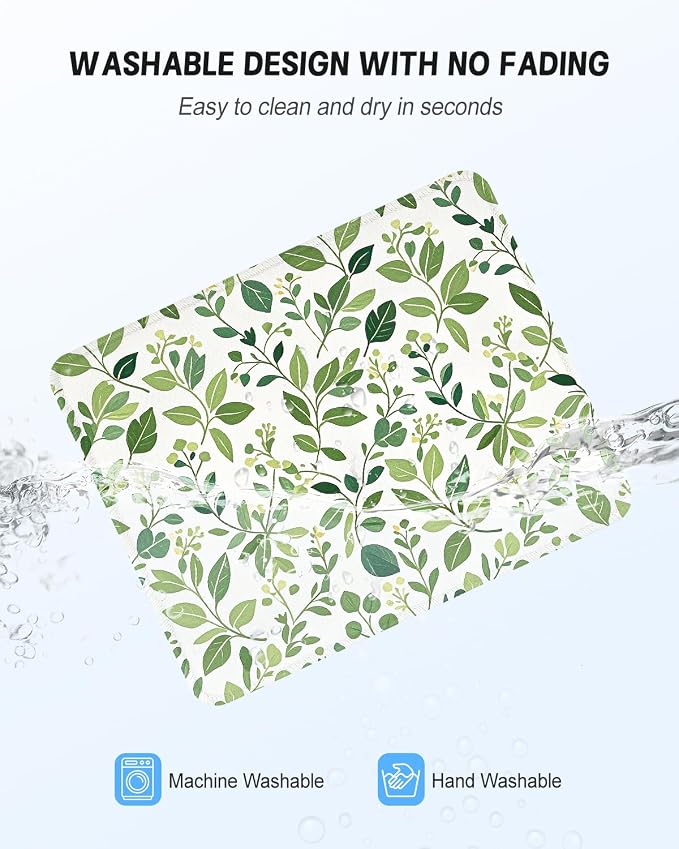 Mouse Pad, Cute Mouse Mat, 10" x 8", Cute Green Leaf -04 | Square Waterproof Gaming Computer Mat, Textured Top, Stitched Edges, Non-Slip Rubber Base for Office Home Laptop Keyboard