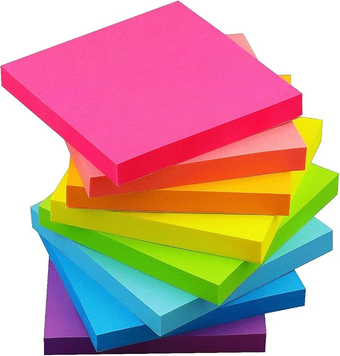Sticky Notes 3x3 & 1.5x2 in, 16 Pads Total, 90 Sheets/Pad, 8 Bright Colors | Perfect for Offices, Schools, Home, Planners, and Daily Reminders
