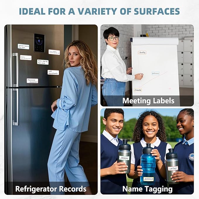 PPB Dry Erase Labels Sticky Notes for Organizing, Reusable Waterproof Removable Stickers for Storage Bins, Freezer, Kitchens, Classroom, Office, All Purpose Use (1.5”x 3.5”, Multicolor, 36 Dots)