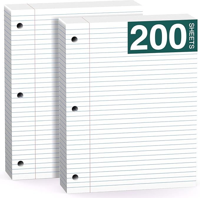 Loose Leaf Paper 8 X 10.5, 200 Sheets Notebook Paper, 3 Hole Punched Paper,College Ruled 8 X 10.5 Note Pads, Writing Pads,10-1/2" X 8 Binder Filler Paper For, Engineering, Office, School Supplies