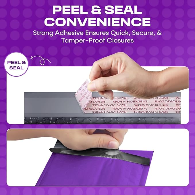 Purple Bubble Mailers 12x15, Self Seal Poly Padded Envelopes, 100 Pack | Holds Clothing & Bulk Items, No Tape Needed, Cushioned Protection, Water-Resistant Poly, Bulk Pack for Small Business