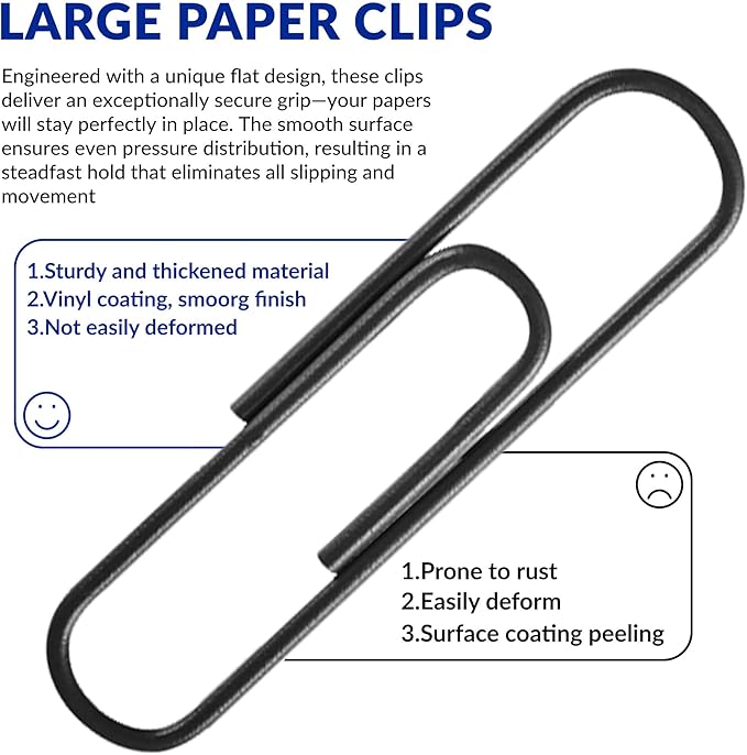 Jumbo Paper Clips, 2 Inch Paper Clip, 100 pcs Large Paperclips (Jumbo, Black)