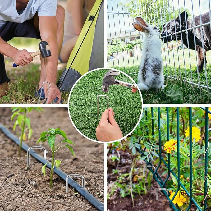 HongWay 50 Pack Landscape Staples, 8 Gauge Thickened Garden Stakes | 6 Inch Heavy Duty Ground Staples Galvanized U-shaped High Wind Tent Stakes for Hard & Rocky Soil, Fence, Yard, Lawn