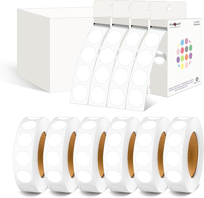 PARLAIM 10000pcs 1/2 Inch Round Color Code Dot Stickers, 10 Rolls Adhesive White Circle Labels for Office Classroom