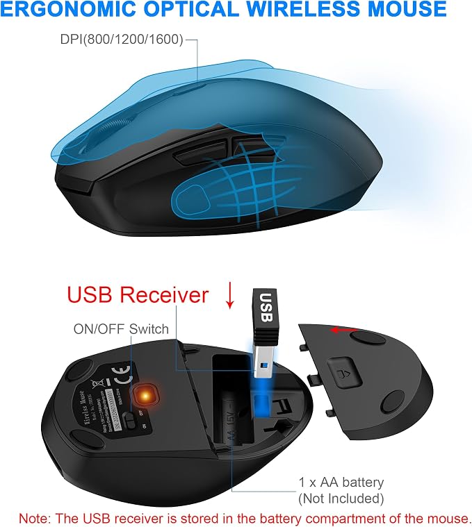 Wireless Keyboard and Mouse Combo, EDJO 2.4G Full-Sized Ergonomic Computer Keyboard with Wrist Rest and 3 Level DPI Adjustable Wireless Mouse for Windows, Mac OS Desktop/Laptop/PC,Classic Black