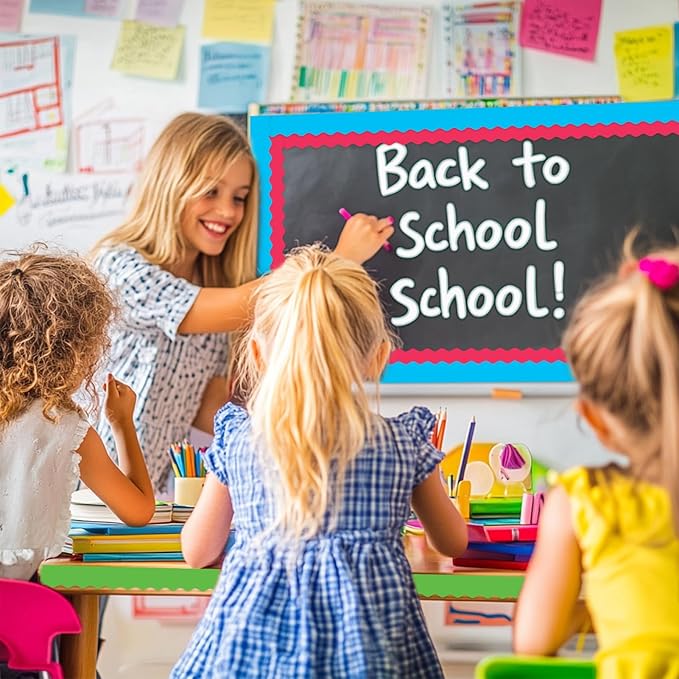 8 Rolls 262.4 Ft Bright Bulletin Board Borders Set - Decorations for Office, School Classroom Decor, Teachers & Home DIY - Posters & Birthday Parties - Board Trim