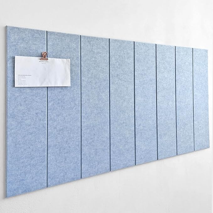 24"x47" Large Cork Board Alternative – 8 Pack Shiplap Felt Wall Tiles with Safe Removable Adhesive Tabs | Felt Bulletin Board for Walls Pin Board for Office, Home, Classroom, Kids Room - Blue Marble