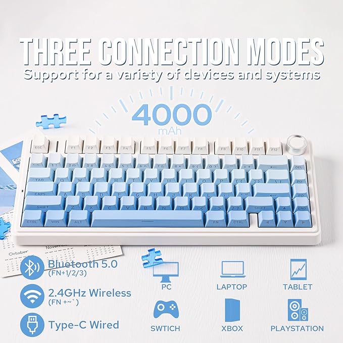 EPOMAKER x Aula F75 Gasket Mechanical Keyboard, 75% Wireless Hot Swappable Gaming Keyboard with Five-Layer Padding&Knob, BT/2.4GHz/USB-C, RGB (Blue Gradient, LEOBOG Reaper Switch)