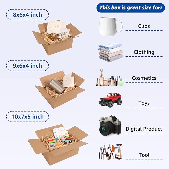 CRUGLA Assorted Sizes Shipping Boxes 30 Pack (10x7x5, 9x6x4, 8x6x4), Corrugated Cardboard Mailers, Each 10 PCS Small Boxes for Small Business Packaging, Shipping & Storage
