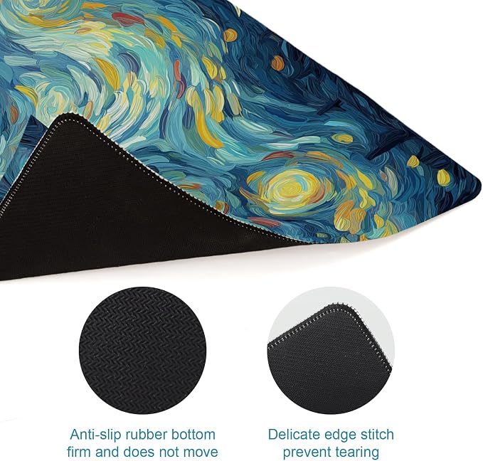 Gaming Mouse Pad, Big Cute Mousepad, XL Large Extended Desk Mat with Non-Slip Rubber Base, Laptop Desk Pad, Computer Keyboard Mat Office&Home, 31.5x11.8in, Starry Night Black Cat