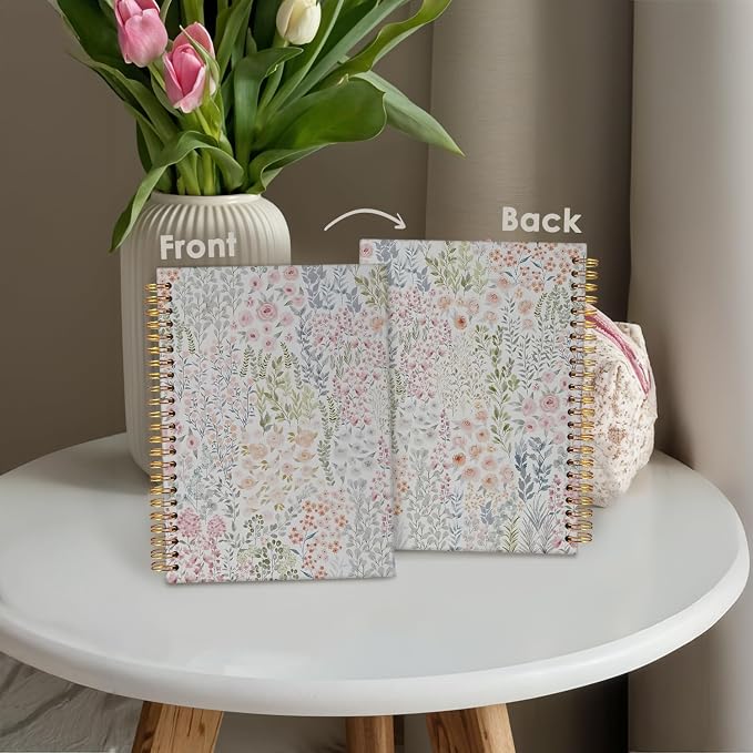 Cute Notebook, Aesthetic Spiral Notebook Journal for Women | Floral Pastel Pretty Hardcover Spiral Notebook for School, Pink Journal for Teen Girls Nurses Teacher 5.5x8.3