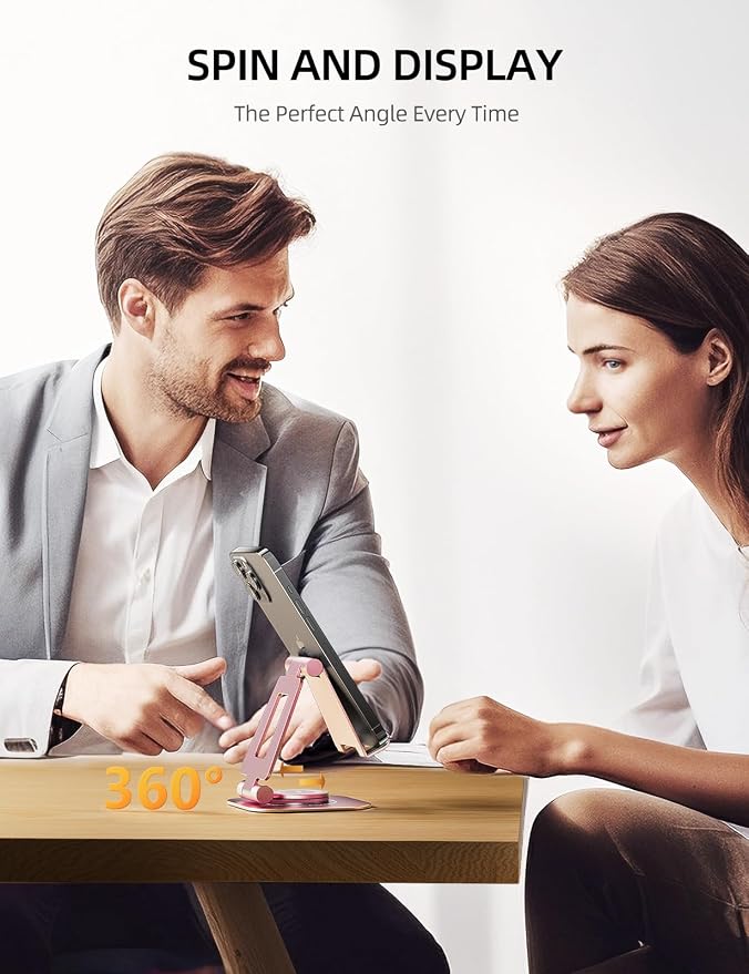 Nulaxy 360° Rotating Multi-Angle Adjustable Phone Stand, Rose Gold | Portrait and Landscape Viewing, Foldable Design, Thick Case Friendly, Compatible with All Phones and Nintendo Switch