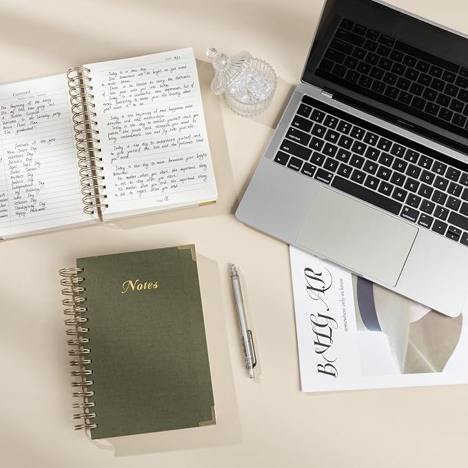 Spiral Notebook Journal, 328 Pages Linen Hardcover College Ruled Notebook, Lined Thick Journals for Women Men, A5 Thick Spiral Journal for Writing, 100GSM Paper, Cute Notebooks for Work School