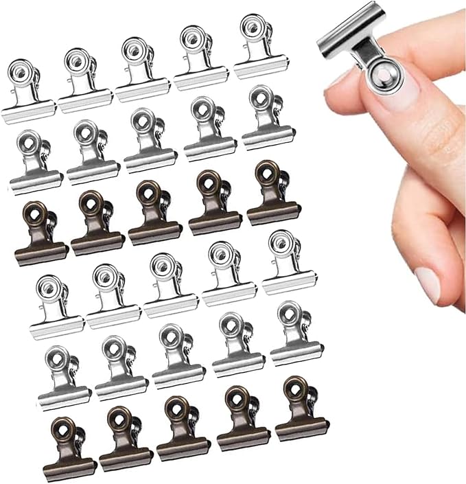 Bulldog Clips 0.86 Inch (20 mm) 30 PCS, Round Head Metal Bulldog Clips, 3 Colors (10 PCS Each), Heavy Duty Paper Clamps for Home School Office File Document Organizing Supplies