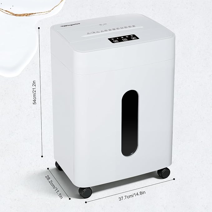 Wingwise Ultra Low Noise 42dB Paper Shredder for Home Office White | 15 Sheets, P-4, 30 Mins Runtime, 6.6 gal, Corss Cut, Shreds CDs & Credit Cards